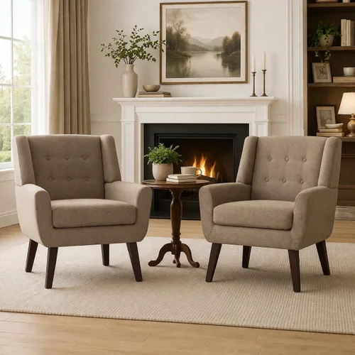 Miniatura 22 de HUIMO Silla de Acento para Sala de Estar, Sillón Tapizado con Botones Capitoné, Sillas de Sofá de Tela de Lino para Dormitorio, Sala de Estar, Silla