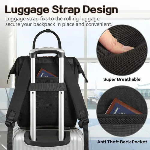 Miniatura 5 de Mochila Bolsa de Almuerzo, Mochila Refrigeradora Aislada Caja de Almuerzo Mochila para Laptop con Puerto USB para Mujeres y Hombres, Negro, Mochilas