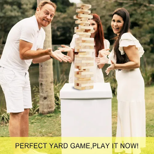 Miniatura 8 de Juego de Torre Tambaleante, Juegos al Aire Libre para Adultos y Niños, Más de 3.3 Pies, 60 Piezas Premium de Juegos de Apilamiento de Madera