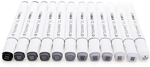 BEMLP Rotulador artístico en escala de grises de 12 colores, marcadores de bocetos de doble punta con tinta a base de alcohol, tonos grises neutros,