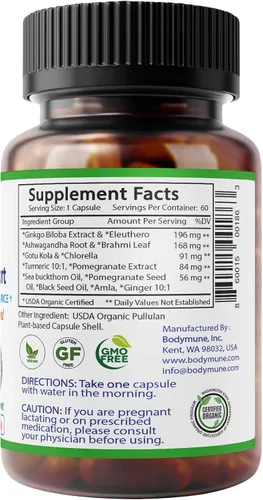 Miniatura 4 de Bodymune MemorySupport - Fórmula de salud cerebral Apoya la claridad mental, recuperación y concentración* Mezcla nootrópica orgánica USDA