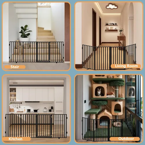 Miniatura 7 de Puertas independientes de metal con puerta, vallas para perros de 32 pulgadas de altura para interiores y exteriores, puertas plegables extra anchas
