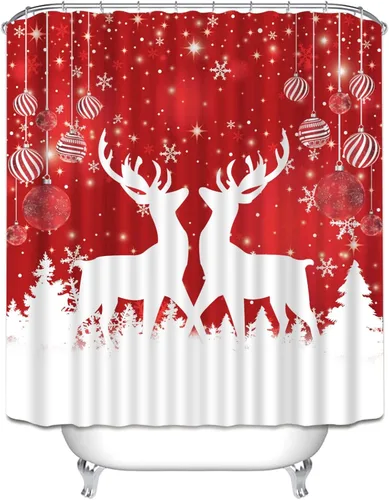 Miniatura 7 de Ochine Juego de cortinas de ducha de Navidad, decoración de Navidad, Papá Noel, muñeco de nieve, reno, invierno, vacaciones, cortina de baño