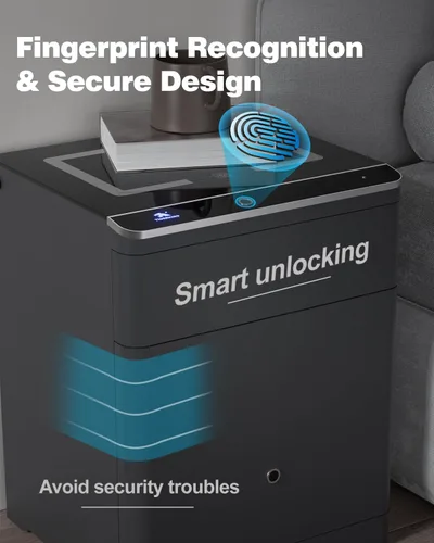 Miniatura 5 de TIGERKING Caja fuerte biométrica 3 en 1, caja fuerte inteligente para el hogar con estación de carga, cajón de armas, iluminación ajustable segura