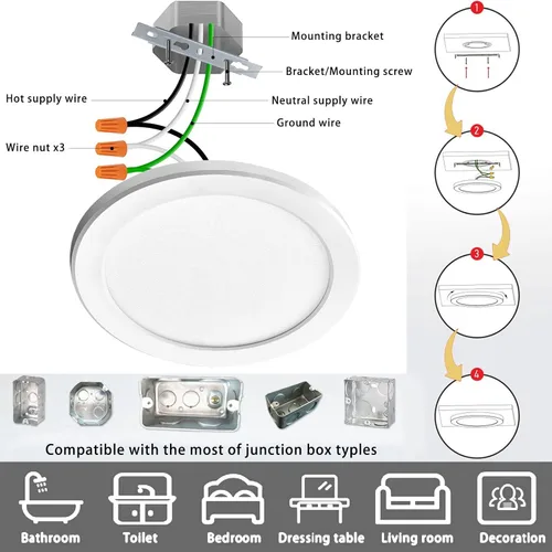 Miniatura 2 de Lámpara de techo de montaje empotrado de 5 pulgadas, regulable, luz de techo LED blanca de 5000 K, lámpara de techo redonda ultrafina para Níquel