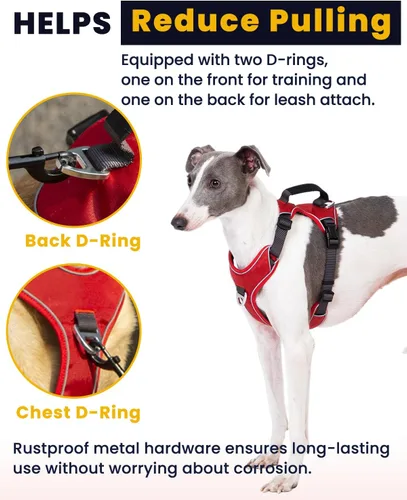 Miniatura 5 de Arnés para perro sin tirones con 2 clips para correa, chaleco reflectante, ajustable y acolchado, clips delanteros y traseros fáciles de caminar