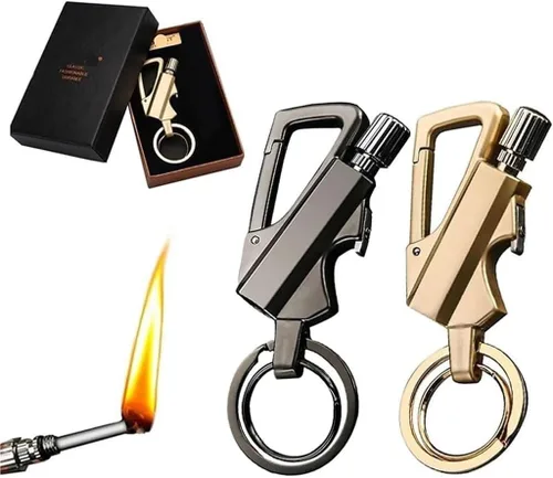 Miniatura 8 de Paquete de 2 encendedores permanentes con llavero multiherramienta, abrebotellas, reutilizable, impermeable, para supervivencia al aire libre