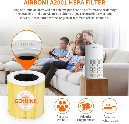 Miniatura 3 de AIRROMI Reemplazo del purificador de aire HEPA A2001: filtro original 3 en 1, elimina el 99.97% de las partículas de 0.3 micrones, filtro de carbón
