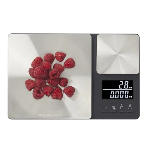 Miniatura 6 de KitchenAid KQ909 Báscula digital de cocina y alimentos de doble plataforma, capacidad de 11 libras y capacidad de precisión de 16 onzas, color negro
