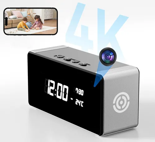 Miniatura 8 de Reloj de cámara oculta, cámara interior inalámbrica Ultra 4K HD para seguridad en el hogar, mini cámara de niñera con visión nocturna, detección