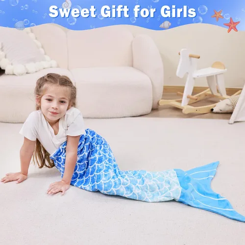 Miniatura 7 de Viviland Manta de cola de sirena – Manta de felpa de sirena para niñas, para todas las estaciones, manta de franela suave para acurrucarse, saco