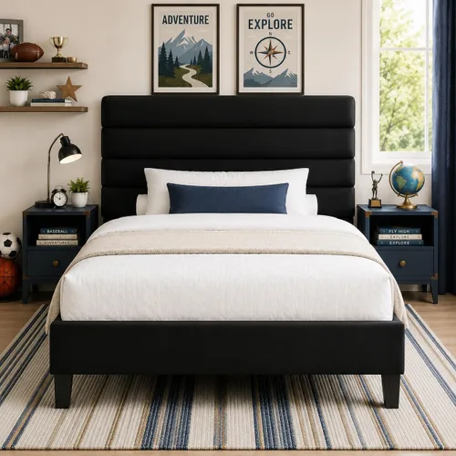 IMMERSTABLE Marco de Cama Individual con Cabecera Tapizada de Terciopelo, Marco de Cama Plataforma Individual con Soporte de Listones de Madera, No