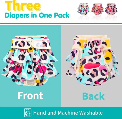 Miniatura 6 de Pañales Lavables para Perras Hembras Paquete de 3 Reutilizables Premium Altamente Absorbentes, Pañal Flexible para Cachorros, Pañales Duraderos a