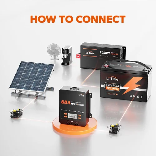 Miniatura 4 de LiTime 60A MPPT Controlador de Carga Solar (Sin Bluetooth Integrado), 12V/24V/36V/48V Auto, Entrada Máxima de PV 200VDC Pantalla LCD Regulador