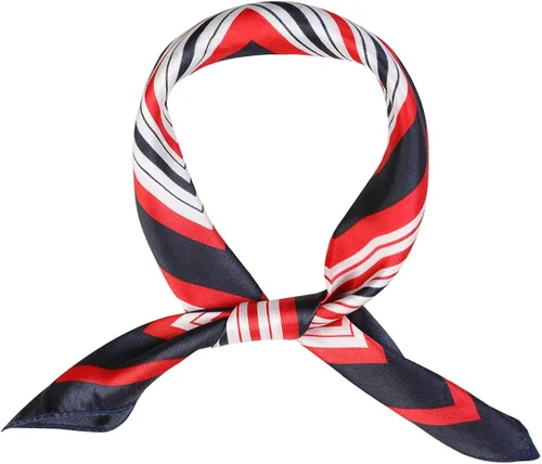 Miniatura 2 de Allegra K Lady Dark Blue Red White Stripe Print Kerchief Square Neck Scarf Wrap