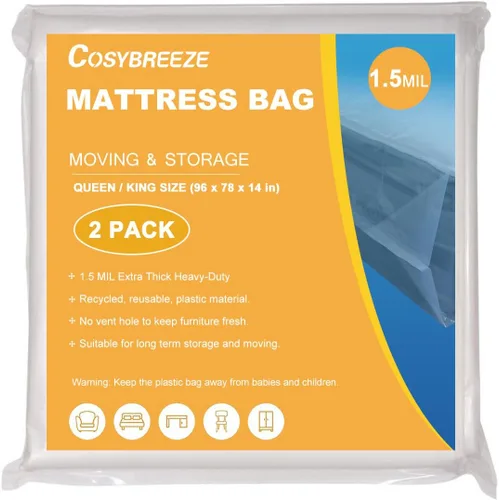 Miniatura 13 de Bolsas de plástico de 1.5 mil de grosor para almacenamiento de colchón en movimiento, tamaño individual o matrimonial, 1 paquete, protector
