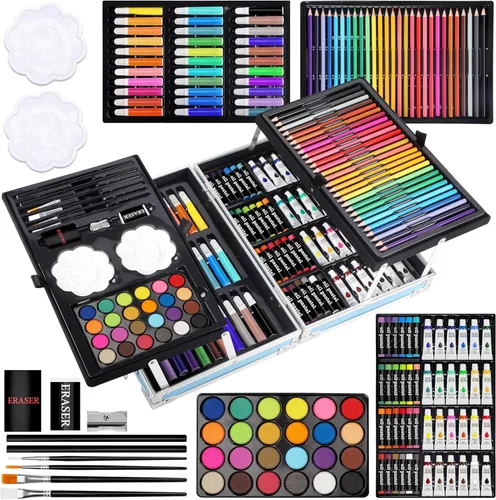 Halobios Suministros de Arte, Juego de Arte de Lujo de 144 Piezas, Kit de Arte Profesional con Estuche de Aluminio Portátil, Juego de Dibujo y