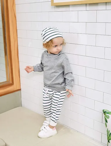 Miniatura 6 de Gavol Conjunto de ropa de manga larga con capucha y pantalón a rayas para bebé para otoño e invierno