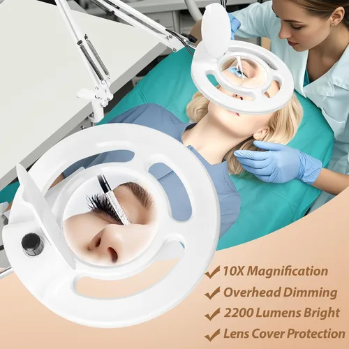 Miniatura 2 de HITTI 10X - Lupa esteticista de luz, color blanco 2200 lúmenes, regulable continuo, base rodante de 5 ruedas, lámpara Mag iluminada con LED