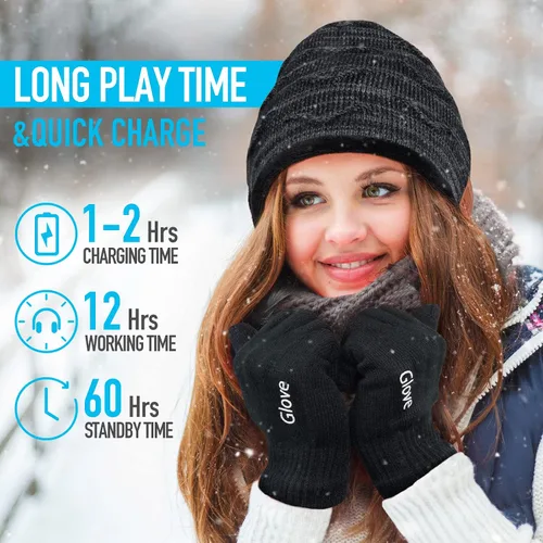Miniatura 5 de Gorro Bluetooth de Pompón de HIGHEVER para Hombres y Mujeres V5.0, Relleno de Calcetas Navideñas, Inalámbrico, Gorro Musical con Altavoz