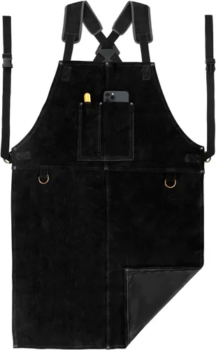 Miniatura 8 de Delantal de trabajo de soldadura de cuero, delantal con peto resistente al calor y a las llamas, delantal ignífugo resistente para barbacoa Canela