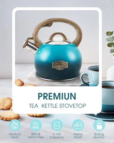 Miniatura 2 de Hauce Radio Hervidor de té, tetera silbante de acero inoxidable de grado alimenticio para estufa con mango ergonómico anti-calor, boquilla para té