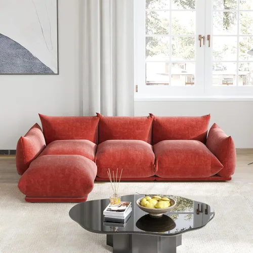 Miniatura 15 de Sofá de nube de asiento profundo de 77 pulgadas, moderno sofá modular de chenilla, sofá modular de 2 asientos con cojines gruesos de felpa y otomana