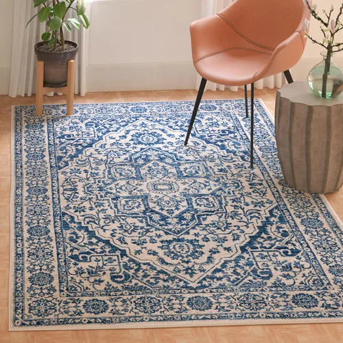 Miniatura 44 de SAFAVIEH - Alfombra de la colección Brentwood - 6' x 9', azul marino y gris claro, diseño envejecido con medallón, no desprende pelusa y fácil azul