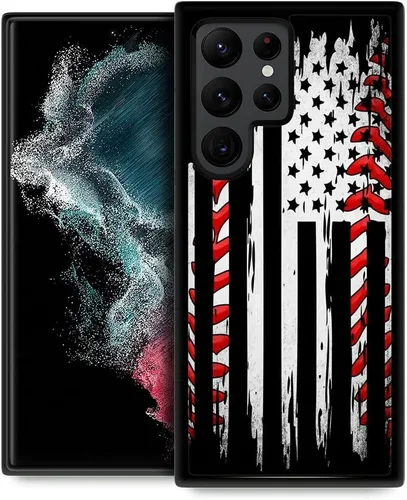 ZHEGAILIAN Funda compatible con Samsung Galaxy S22 Ultra, funda de béisbol con bandera estadounidense Galaxy S22 Ultra para niñas, [antideslizante