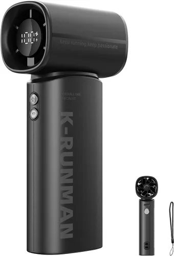 Miniatura 9 de Ventilador turbo portátil de mano, 5 velocidades, viento fuerte, mini ventilador personal con pantalla LED, enfriamiento máximo de 19 horas, Negro