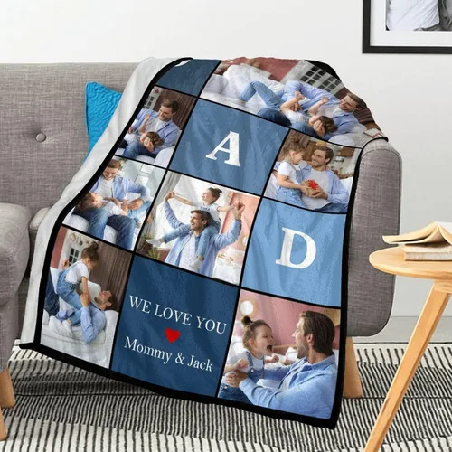 Miniatura 2 de Manta personalizada para el día del padre con collage de fotos, manta personalizada con fotos para papá/abuelo/regalos de hija o hijo, manta