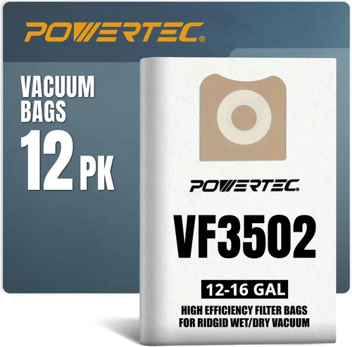 Miniatura 11 de POWERTEC 23743 VF3502 - Bolsas de vacío tamaño A para Ridgid, paquete de 6, 12-16 galones, bolsas de vacío para Ridgid HD1200, HD1400 Wet Dry Vac