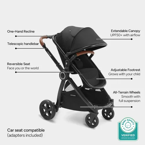 Miniatura 4 de Mompush Ultimate2 Cochecito de bebé, Cochecito convertible premium de tamaño completo para niños, Asiento reversible con ajuste de reclinación