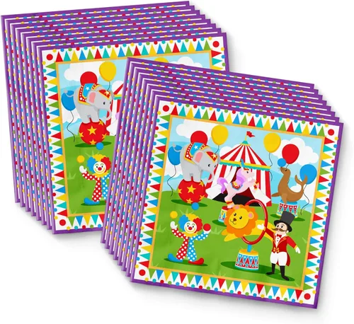 Miniatura 4 de Birthday Galore Little Circus Carnival - Suministros para fiestas de cumpleaños con temática de circo, juego de vajilla de 16 unidades incluye