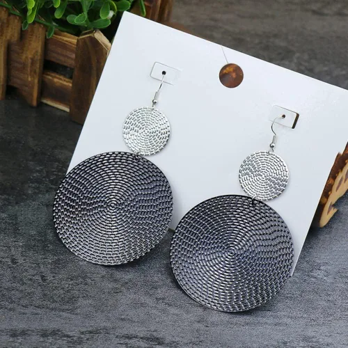 Miniatura 2 de Pendientes geométricos grandes de doble círculo redondos hechos a mano bohemios colgantes para mujeres y niñas el mejor regalo de joyería
