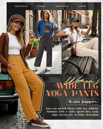 Miniatura 195 de Neer - Conjunto de 3 pantalones de yoga de pierna ancha para mujer - Pantalones deportivos cómodos, holgados, de cintura alta y casuales