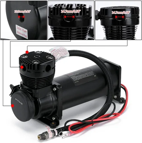 Miniatura 2 de PTNHZ Universal 1/4 NPT DC 12V 480c 200 PSI Control Air Bag Suspensión Compresor/Bomba Ride Kit para Auto/Motocicleta