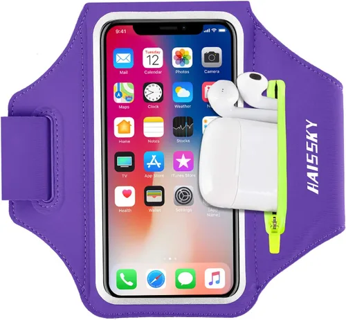 Miniatura 8 de Brazalete para correr con bolsa para auriculares, brazalete para teléfono celular para iPhone 17 16 15 Pro 14 Plus 13 11 XR, Galaxy S24/S10 Negro