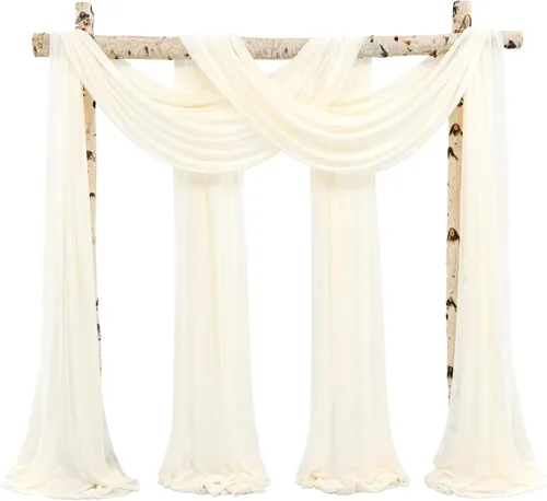 Miniatura 10 de Cortinas de arco de boda, 8 paneles de 28" x 20 pies, cortinas de tela de gasa blanca para ceremonia y recepción Blanco