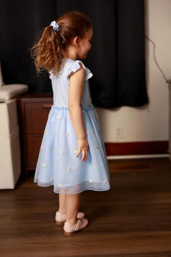 Miniatura 4 de Disney Frozen Elsa Princesa Cenicienta Ariel Jazmín Rapunzel Vestido para bebé/niña, Vestido de manga larga con volantes y superposición de malla