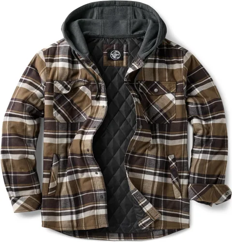 CQR - Chaqueta tipo camisa de franela para hombre, de manga larga, cálida para invierno, para exteriores, casual, a cuadros, con bolsillos