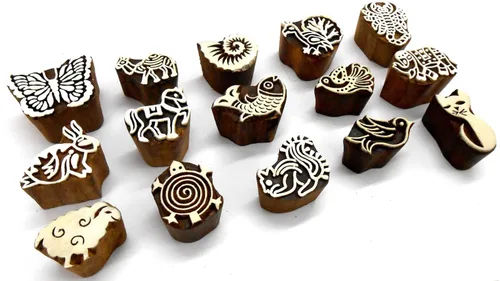 Miniatura 2 de CraftsofIndia® Bloques de madera de animales y pájaros para estampación, impresión en bloques en textiles, manualidades de cerámica, henna, pintura