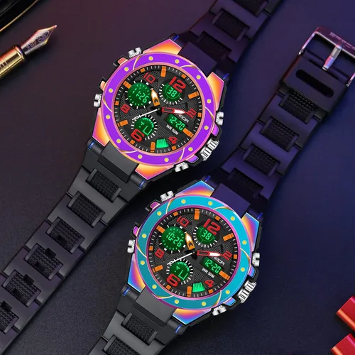 Miniatura 5 de findtime Reloj para hombre relojes militares para hombre impermeables 5 ATM deportivo para trabajo digital analógico color negro verde dorado