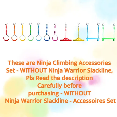 Miniatura 2 de Craft Ninja Warrior - Accesorios para carreras de obstáculos para niños, juego al aire libre, 7 anillos, 2 ruedas de trapecio oscilantes y 2 barras
