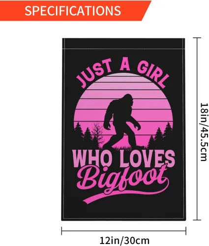 Miniatura 6 de Bandera de jardín con texto en inglés "Just A Girl Who Loves Bigfoot" de doble cara de 12 x 18 pulgadas, bandera de jardín para el hogar