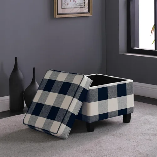 Miniatura 4 de HomePop Otomana Clásica Cuadrada de Almacenamiento con Tapa Desmontable Otomana con Almacenamiento para Sala de Estar y Dormitorio, Patrón de Negro