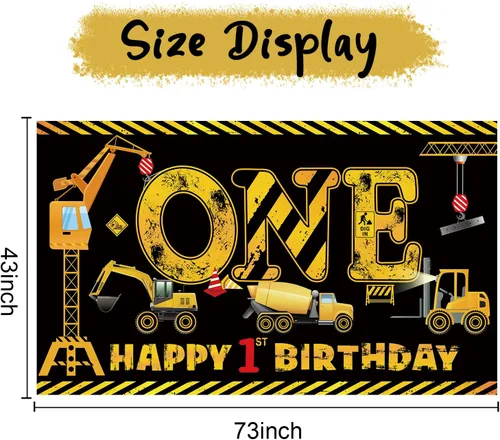 Miniatura 2 de Decoraciones de primer cumpleaños para niños, tema de excavadora y camión volquete, decoraciones de banner de primer cumpleaños, banner de Negro 1st
