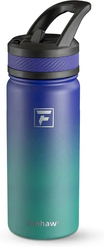Miniatura 32 de Fanhaw Botella de Agua Aislada para Niños de 18 Oz con Tapa de Pajita – Acero Inoxidable de Doble Pared al Vacío, A Prueba de Fugas, Botellas