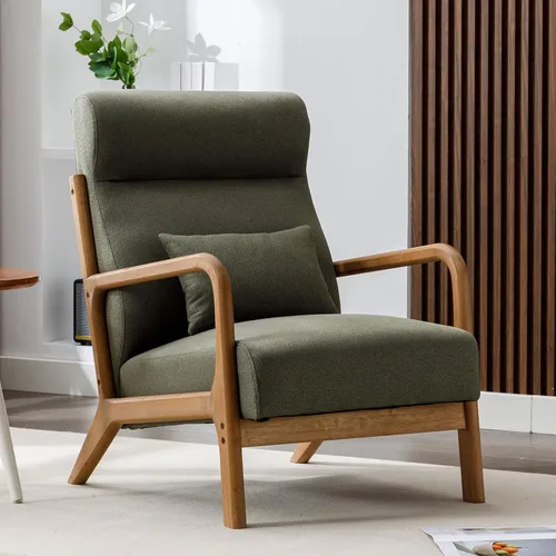 Miniatura 11 de ANJ ANJHOME Silla moderna de mediados de siglo, estilo Accent, con asiento de tela cómoda para sala de estar con estructura de madera maciza, sillón