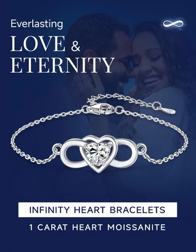Miniatura 3 de MomentWish Infinity Heart Bracelet for Women, Moissanite Bracelet Gifts for Her, D Color VVS1 Simulated Diamond 925 Sterling Silver Infinity